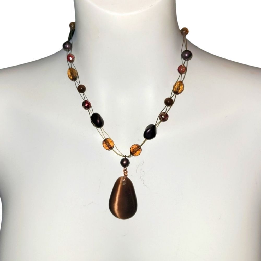 Tiger's Eye Stone and Beaded Wire Necklace Brown shades